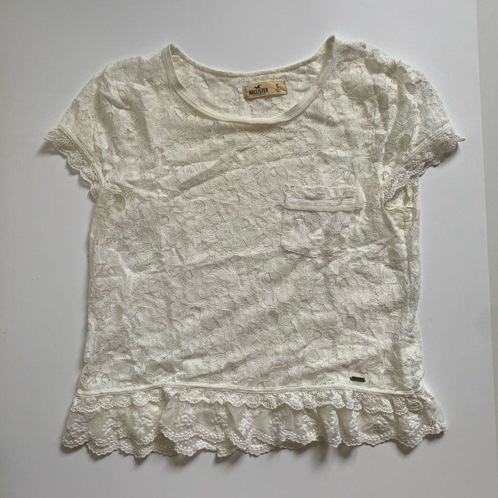 Hollister lace white crop top